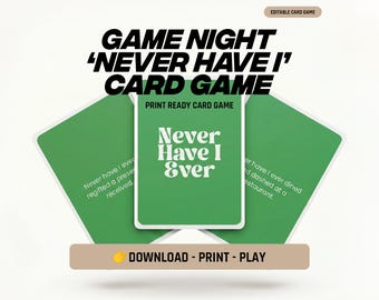 Never Have I Ever Printable Game | 40 Cards Adults Couples Hen Party | Editable Drinking Game Cards | Instant PDF Download