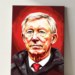 Alex Ferguson Picasso Style Artwork | Manchester United Art Print | Red Background | Football Manager Wall Decor | Europa League Final 2025