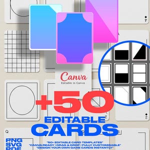 50+ Playing Card Templates for Canva | Editable SVG PDF png | DIY Printable Game Cards, Flashcards, Tarot Deck, Memory Game Kit