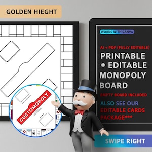 Editable Custom Monopoly Board Template – Printable DIY Game Board EPS svg pdf + AI File – Personalise for Parties, Gifts, and Events