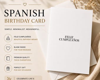 Spanish Happy Birthday Card, Feliz Cumpleaños Card, Minimalist Spanish Greeting Card, Blank Inside Birthday Card, Spanish Gift