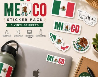 Paquete de pegatinas de México, pegatinas de vinilo con la bandera mexicana, pegatinas de México para laptop, calcomanías impermeables para botellas de agua, regalo de orgullo mexicano