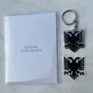 Albanian Heritage Gift Set - Eagle Sticker, Albanian Birthday Card, Eagle Keychain | Cultural Pride Gift