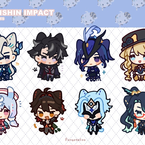 PREORDER | Genshin (but cats) [原神] epoxy charms + stickersheet, gift