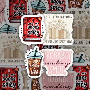 Spicy Bookish Vibes Sticker Pack – Waterproof Glossy Vinyl | Smut Reader Quotes & Designs (4 Pieces)