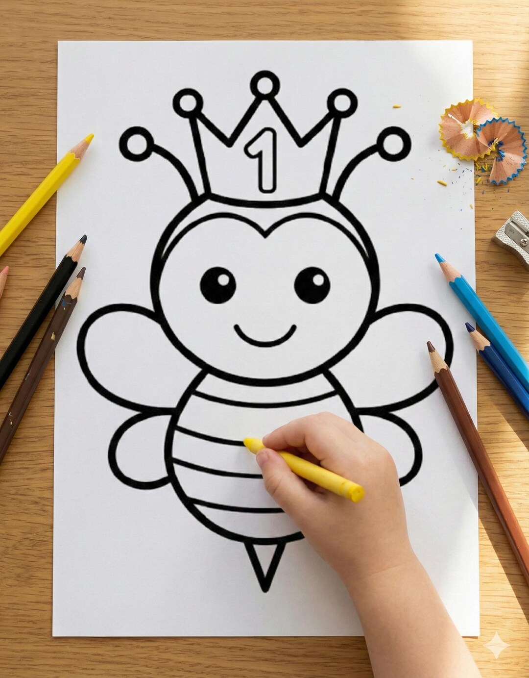 Bumble Bee First Birthday Coloring Page • Bee Day Crown Activity ...
