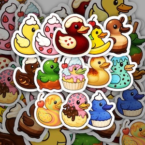 Dessert Ducks Sticker Pack – Waterproof Glossy Vinyl | Cute 1.5&quot; Animal Dessert Stickers (12 Piece Set)
