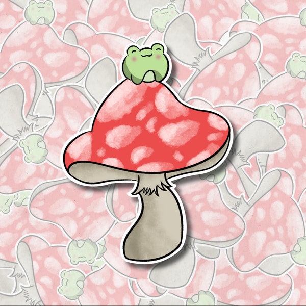 Handmade froggy mushroom sticker