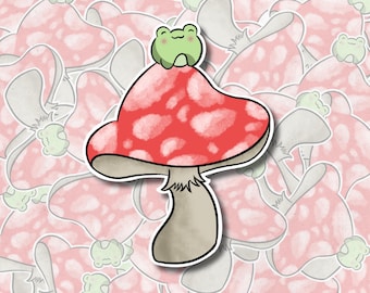 Sticker champignon grenouille fait main