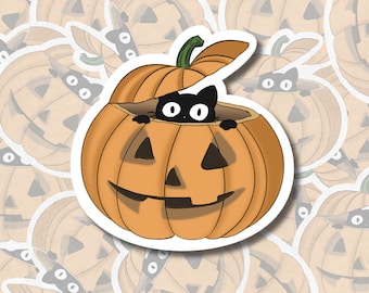 Handgemaakte Halloween Spooky Pumpkin Cat-sticker