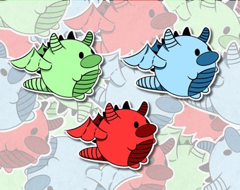 Round colourful dragon handmade stickers