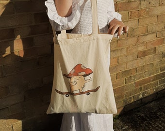 Aggressive Skater Mushroom Cotton Tote Bag