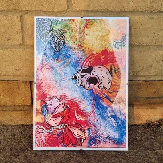 Abstract skull original painting canvas print A4