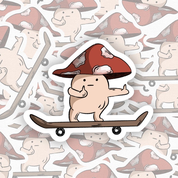 Aggressive skater mushroom handmade sticker