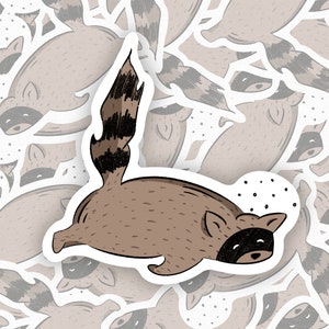 Sticker fait main raton laveur endormi