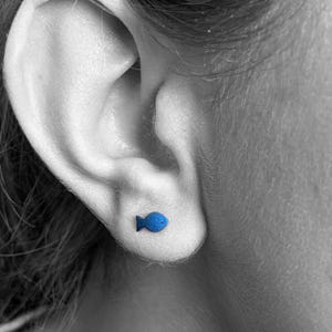 Fun Blue Fish Stud Titanium Earring