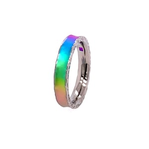 Rainbow Titanium Ring With Hammered Edge
