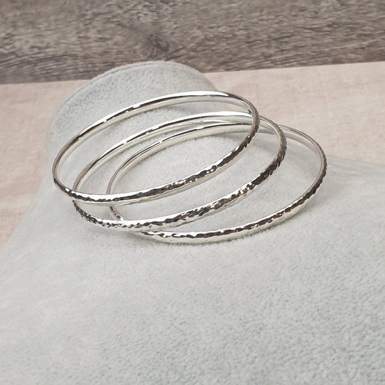 Tri Stacker Heavy Hammered Bangle Set - Etsy