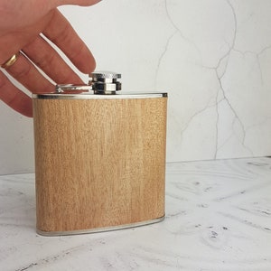 Pale Wooden Hip Flask With Personalised Lid