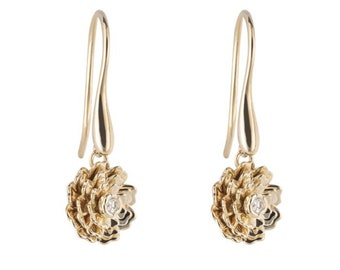 Rotating Peony Flower Gold Earrings