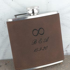 Personalised Soft Brown Leather Infinity Hip Flask