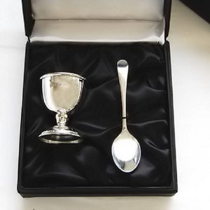 Personalised Christening Silver Egg Cup and Spoon Set