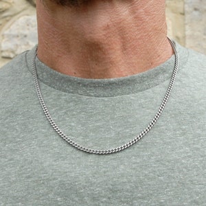 Men's Necklace - Burnish Silver Box Chain Necklace 3.5mm - Masculine Chain - Stainless Chain - Waterproof Jewelry - Necklace by Modern Out