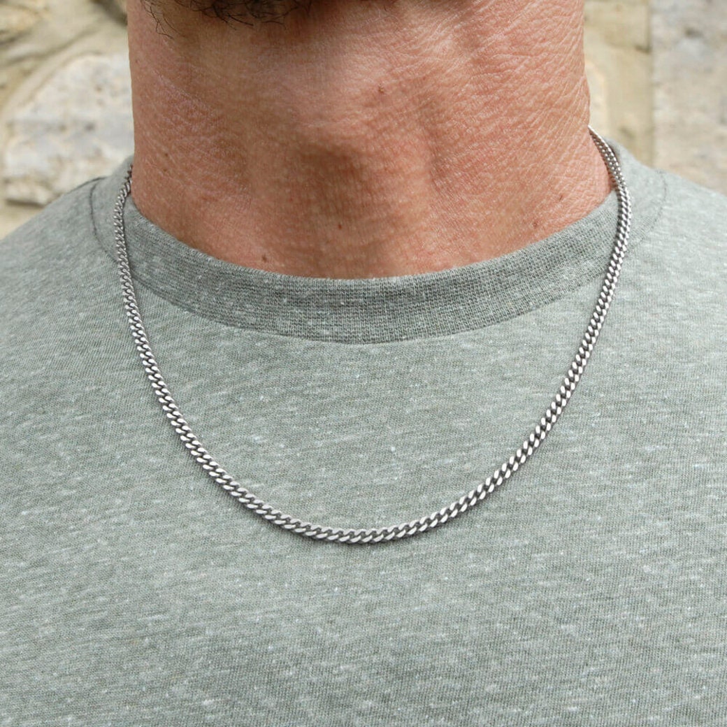 Mens Silver Necklace High Quality Stainless Steel Necklace Chain for Men  Birthday Present for Him silver, Plain Coil Necklace 