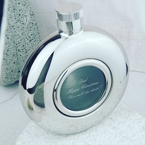 Engraved Glass Personalised Round Window Hip Flask