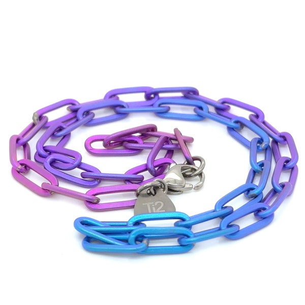 Ladies Titanium Ombre Paperclip Necklace In Blue Pink