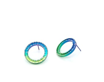 Colourful Titanium Circle Stud Earrings