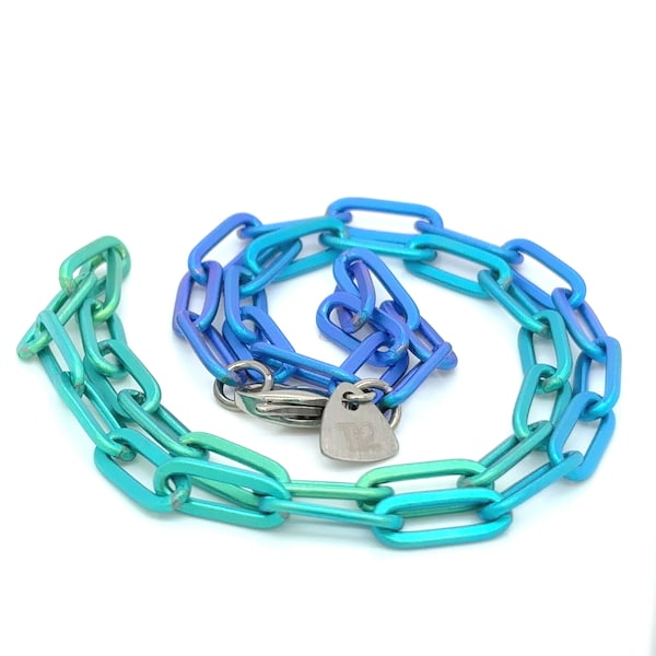 Ladies Titanium Ombre Paperclip Necklace In Blue Green