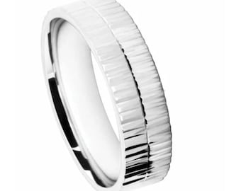 Gents Personalised Linear Hammered Platinum Ring