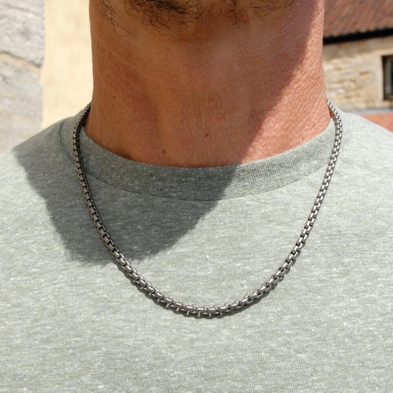 Men s Strong Square Link Titanium Necklace Etsy