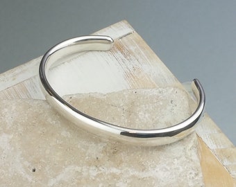 Mens' Curved Solid Silver Open Cuff Bracelet