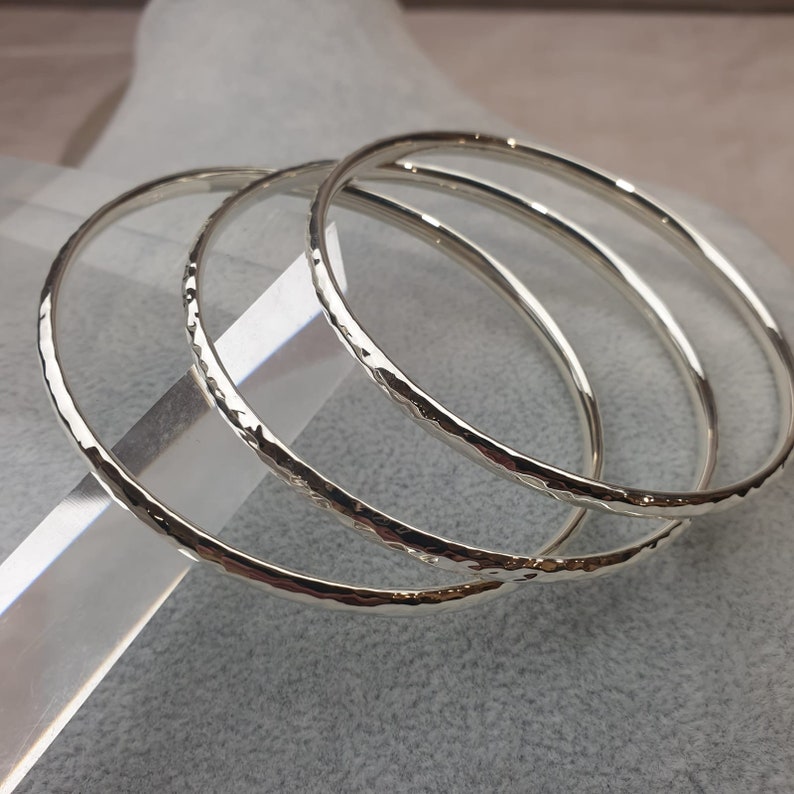 Tri Stacker Heavy Hammered Bangle Set - Etsy