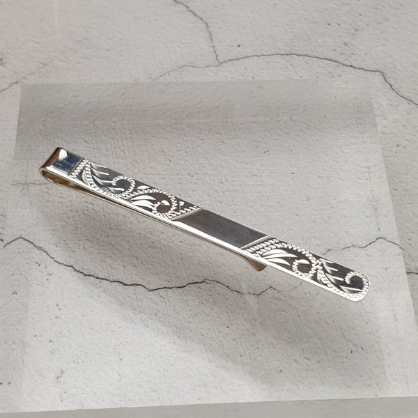 Elegant Engraved Solid Silver Tie Slide