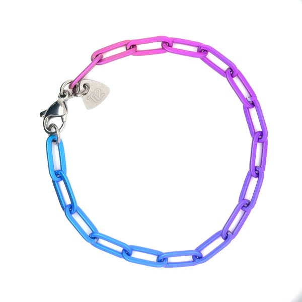 Ladies Titanium Ombre Paperclip Bracelet In Blue Pink