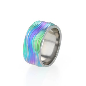 Chunky Titanium Ring With Rainbow Waves