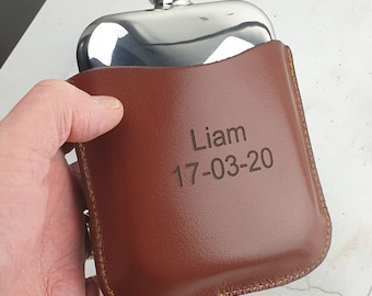 Personalised Hip Flask and Leather Pouch With Free Funnel 