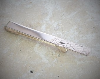 Half Engraved Solid Silver Tie Slide