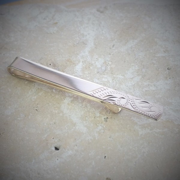 Half Engraved Solid Silver Tie Slide