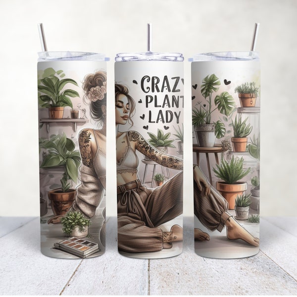 Crazy Plant Lady Tumbler, 20oz Insulated Travel Mug, Coffee Mug, Stainless Steel, Botanical Lover Gift, Travel Drinkware, Plant Gift