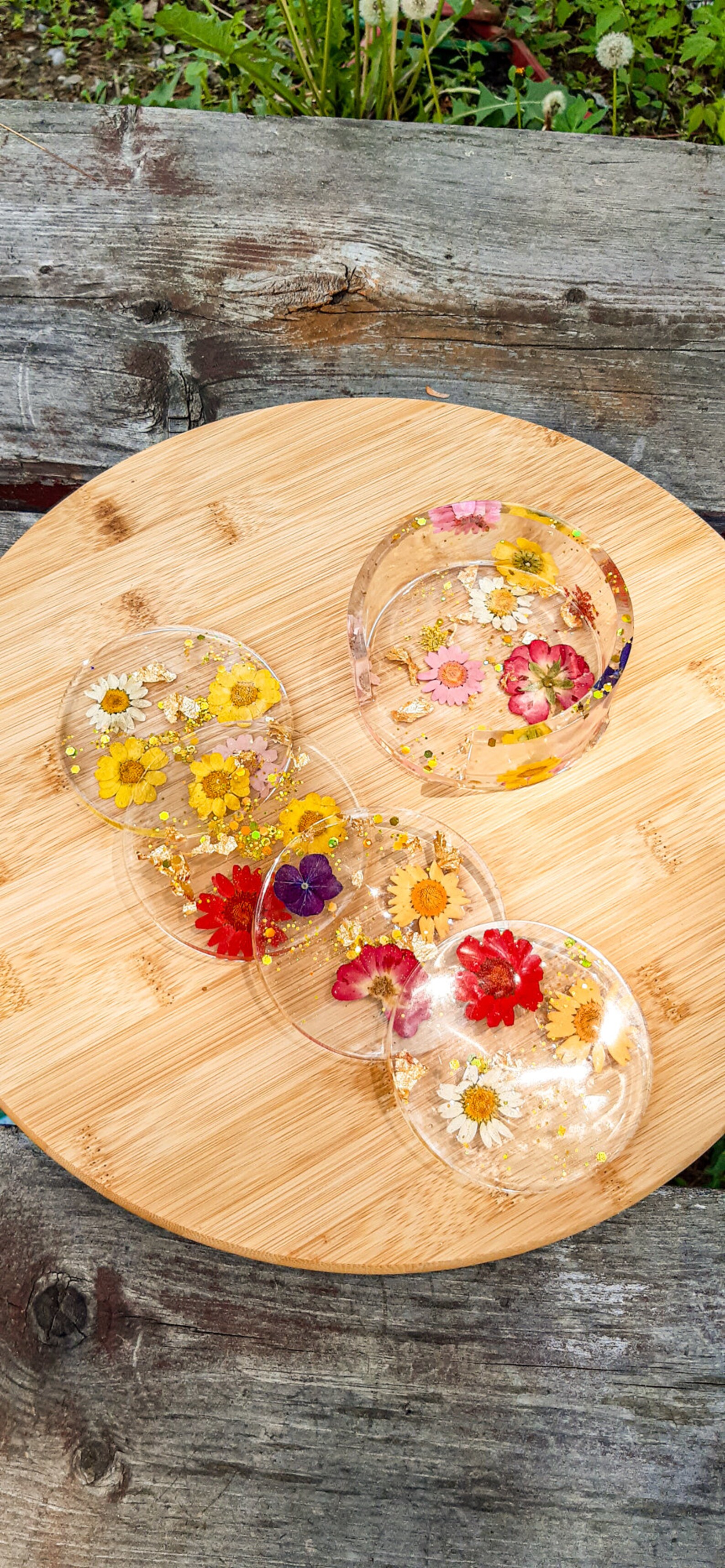 Resin Epoxy Flower Coaster Set Of 4 With Holder Included Etsy