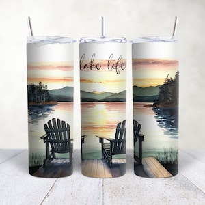 Lake Life 20oz Travel Tumbler, Coffee Travel Mug, Tumbler with Straw and Lid, Gift for Her, Stainless Steel Mug, Life is Better At The Lake