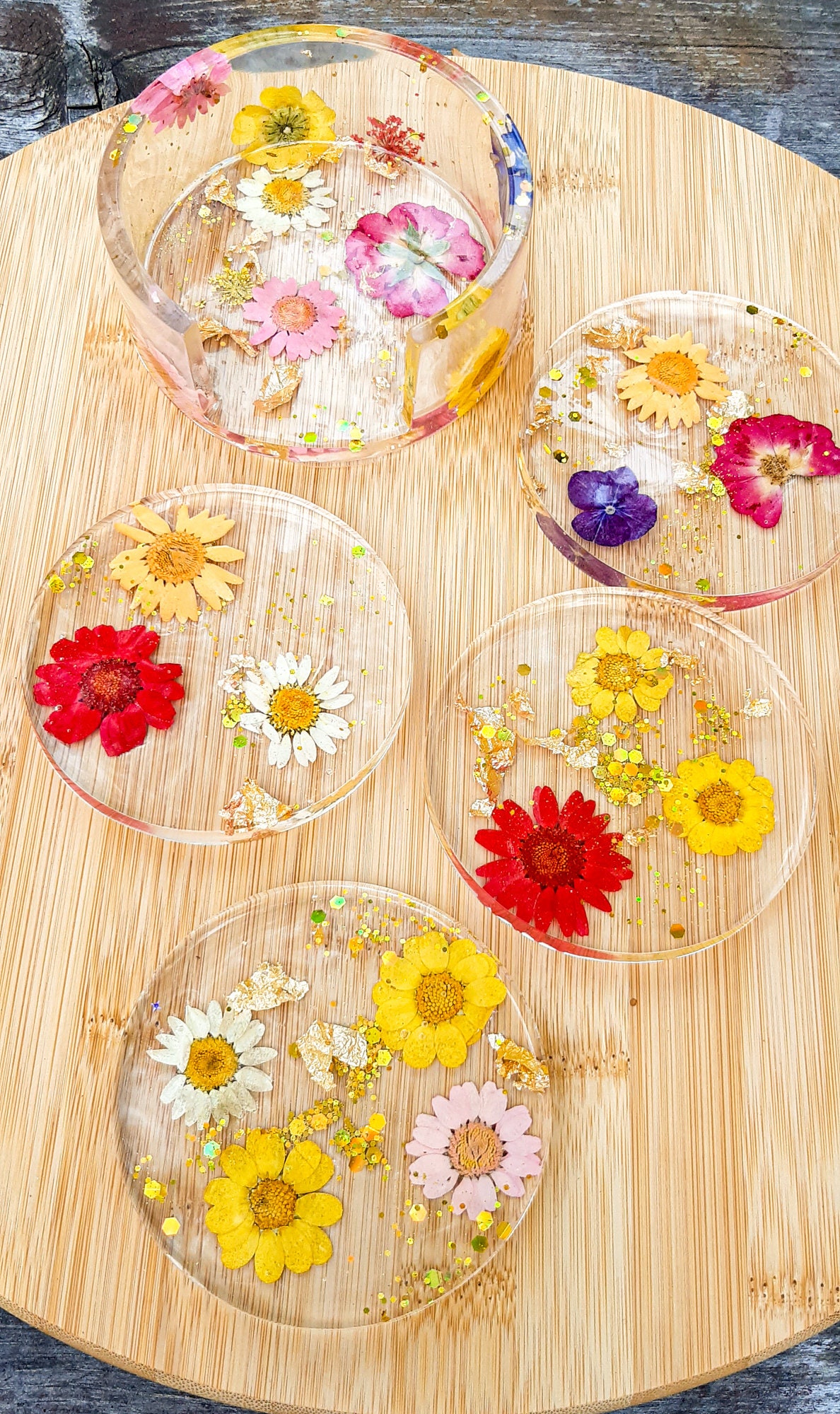 Resin Epoxy Flower Coaster Set Of 4 With Holder Included Etsy