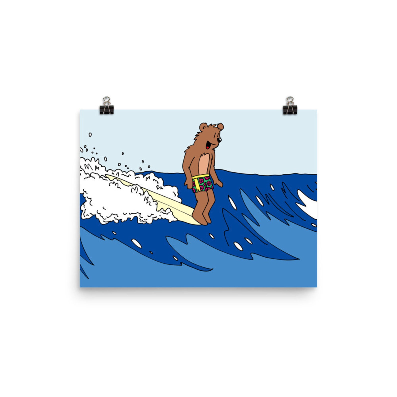 Bear Surfing Wall Art Print Nursery Wall Art Print Kids Room Wall Print