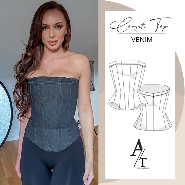 Corset top - Venim  Digital PDF Sewing Pattern // EUR Size 34-52 // Instant Download with 9 Printable Sizes