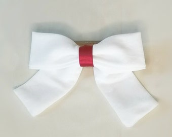 Maxi white barrette with red satin ribbon