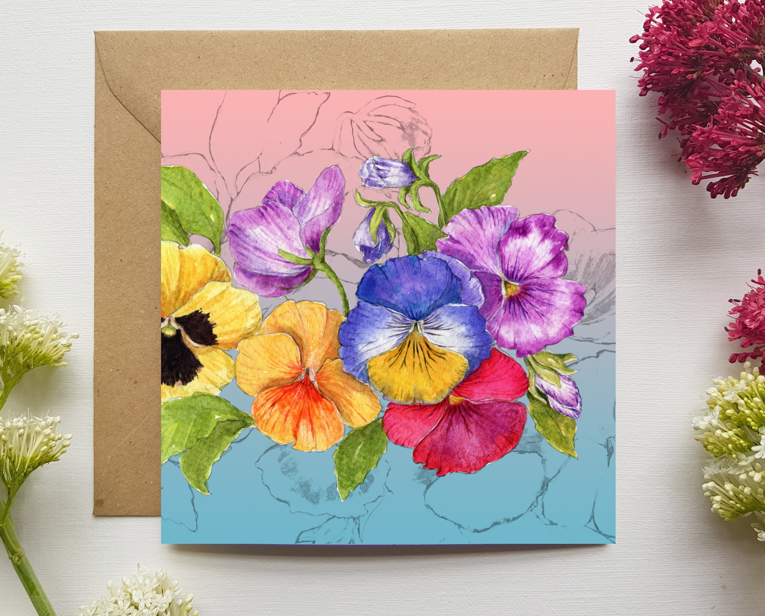 Blumen 5 Karten pack 14 x 14cm Innen blanko. | Etsy